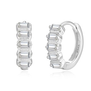 925 Sterling Silver Rectangle Zirconia Hoop Earring 60200258