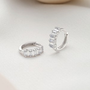 925 Sterling Silver Rectangle Zirconia Hoop Earring 60200258
