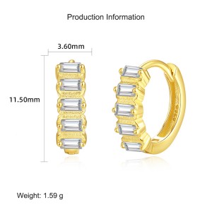 925 Sterling Silver Rectangle Zirconia Hoop Earring 60200258