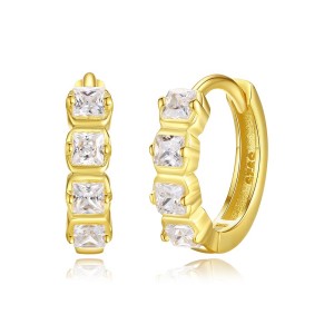 925 Sterling Silver Sugar Cube Zirconia Hoop Earring 60200259
