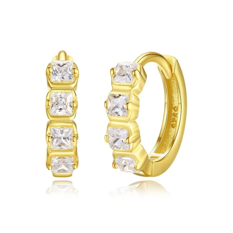 925 Sterling Silver Sugar Cube Zirconia Hoop Earring 60200259