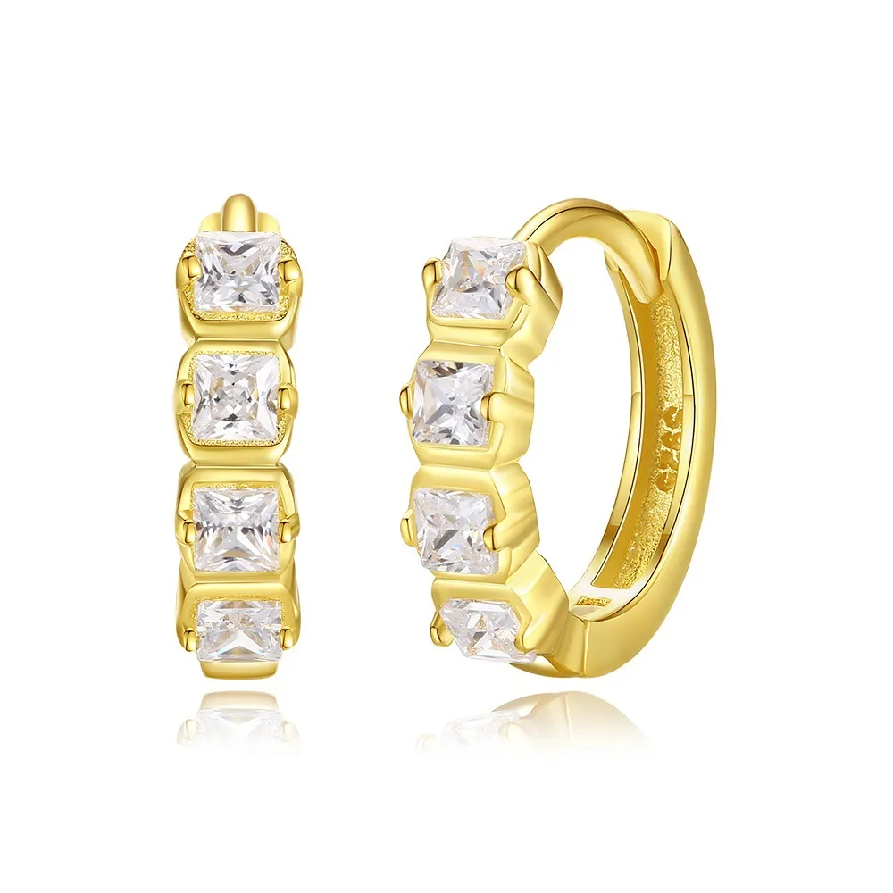 925 Sterling Silver Sugar Cube Zirconia Hoop Earring 60200259