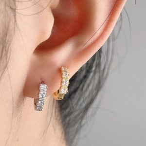 925 Sterling Silver Sugar Cube Zirconia Hoop Earring 60200259