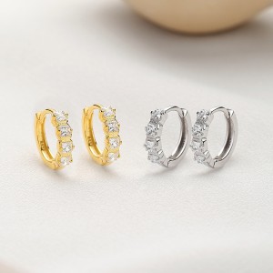 925 Sterling Silver Sugar Cube Zirconia Hoop Earring 60200259