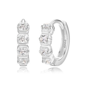 925 Sterling Silver Sugar Cube Zirconia Hoop Earring 60200259