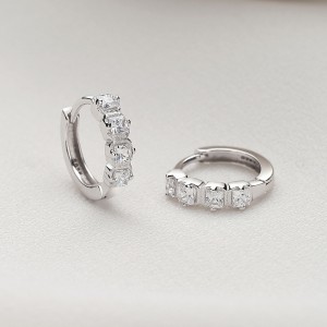 925 Sterling Silver Sugar Cube Zirconia Hoop Earring 60200259