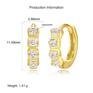 925 Sterling Silver Sugar Cube Zirconia Hoop Earring 60200259