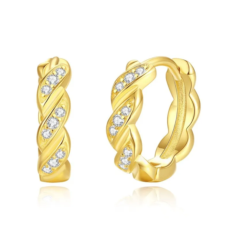 925 Sterling Silver Twisted Zirconia Hoop Earring 60200261