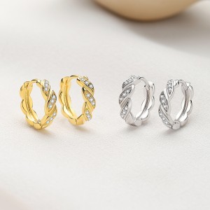 925 Sterling Silver Twisted Zirconia Hoop Earring 60200261