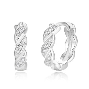 925 Sterling Silver Twisted Zirconia Hoop Earring 60200261