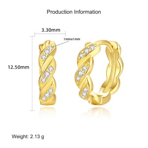 925 Sterling Silver Twisted Zirconia Hoop Earring 60200261