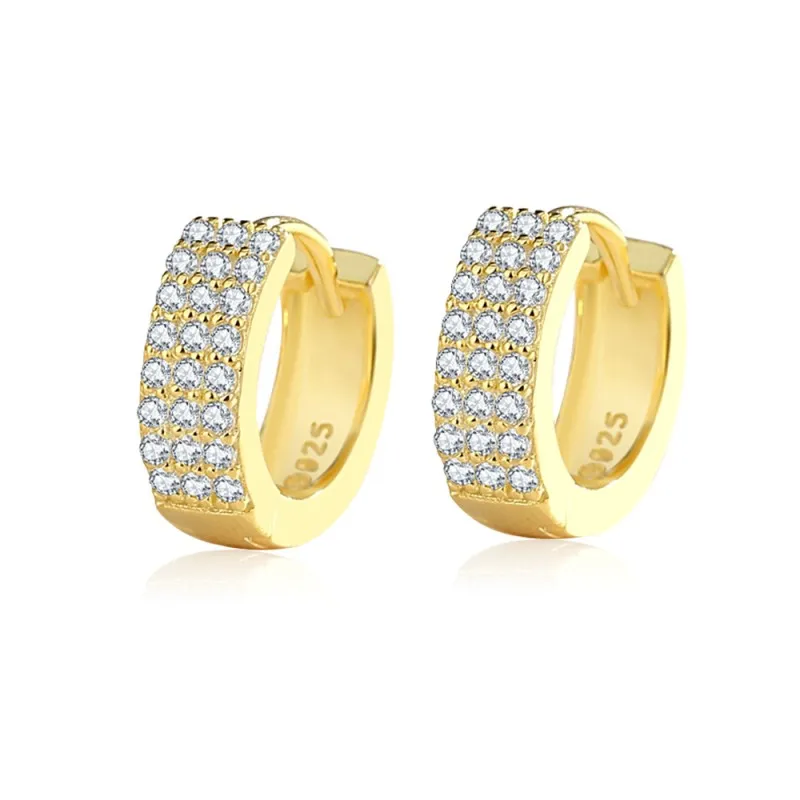 925 Sterling Silver Three Rows Zirconia Hoop Earring 60200263