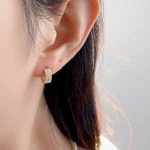 925 Sterling Silver Three Rows Zirconia Hoop Earring 60200263