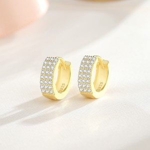 925 Sterling Silver Three Rows Zirconia Hoop Earring 60200263