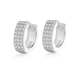 925 Sterling Silver Three Rows Zirconia Hoop Earring 60200263