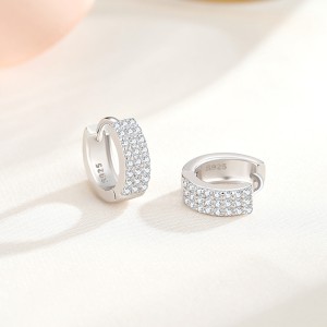 925 Sterling Silver Three Rows Zirconia Hoop Earring 60200263