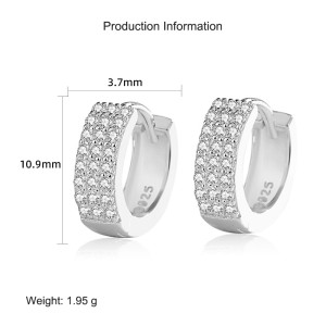 925 Sterling Silver Three Rows Zirconia Hoop Earring 60200263