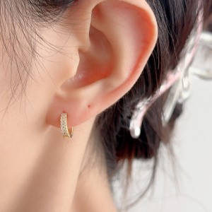 925 Sterling Silver Two Rows Zirconia Hoop Earring 60200265