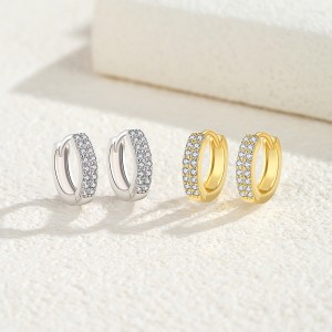 925 Sterling Silver Two Rows Zirconia Hoop Earring 60200265