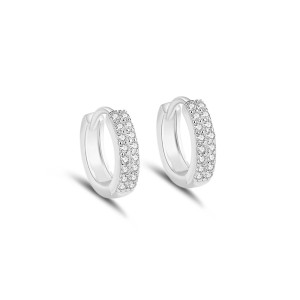 925 Sterling Silver Two Rows Zirconia Hoop Earring 60200265