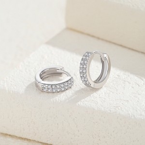 925 Sterling Silver Two Rows Zirconia Hoop Earring 60200265