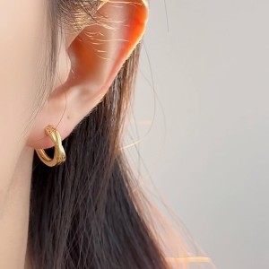 925 Sterling Silver Cross Lines Hoop Earring 60200267