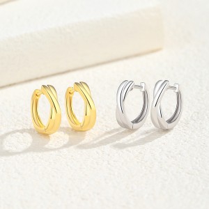 925 Sterling Silver Cross Lines Hoop Earring 60200267