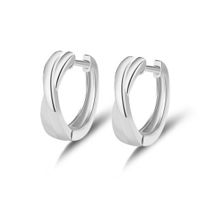 925 Sterling Silver Cross Lines Hoop Earring 60200267