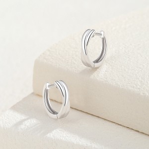 925 Sterling Silver Cross Lines Hoop Earring 60200267