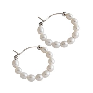 925 Sterling Silver Fresh Water Pearl Hoop Earring 60200270