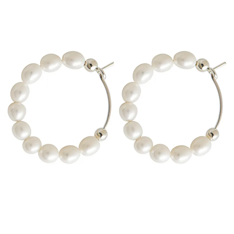 925 Sterling Silver Fresh Water Pearl Hoop Earring 60200270