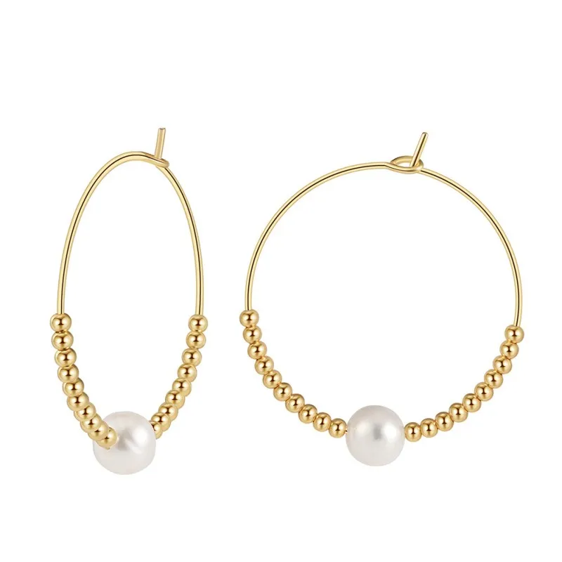 925 Sterling Silver Fresh Water Pearl Beads Hoope Earring 60200271