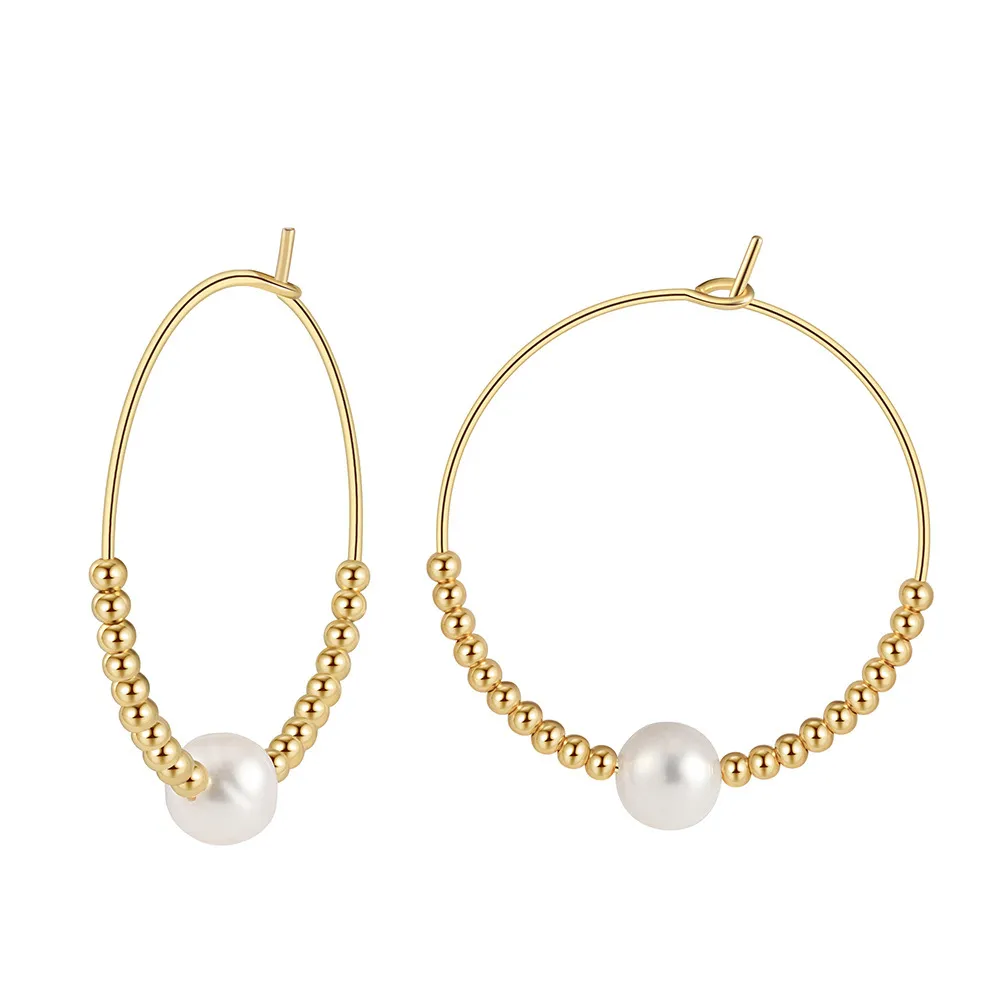 925 Sterling Silver Fresh Water Pearl Beads Hoope Earring 60200271