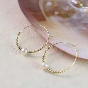 925 Sterling Silver Fresh Water Pearl Beads Hoope Earring 60200271