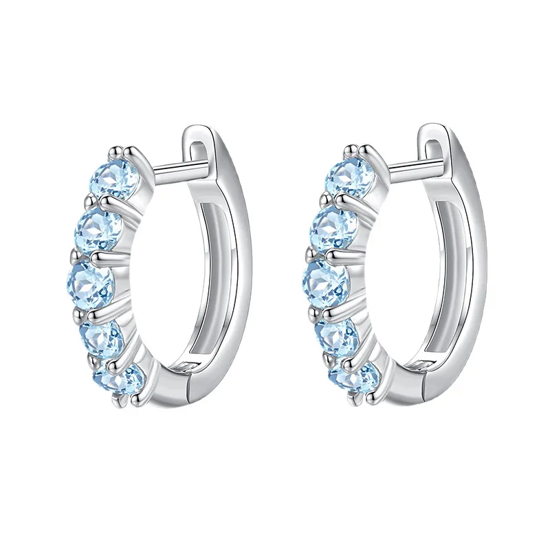 925 Sterling Silver Natural Crystal Hoop Earrings 60200272