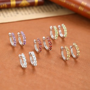 925 Sterling Silver Natural Crystal Hoop Earrings 60200272