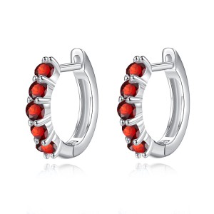 925 Sterling Silver Natural Crystal Hoop Earrings 60200272
