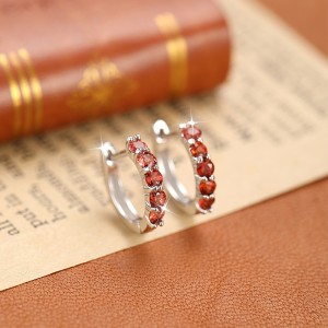 925 Sterling Silver Natural Crystal Hoop Earrings 60200272