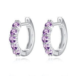 925 Sterling Silver Natural Crystal Hoop Earrings 60200272