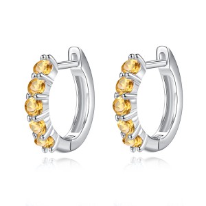 925 Sterling Silver Natural Crystal Hoop Earrings 60200272