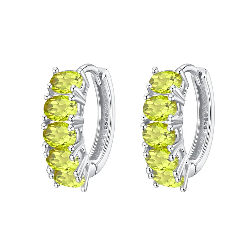 925 Sterling Silver Row-Set Natural Crystal Hoop Earring 60200273