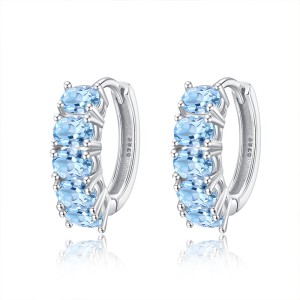 925 Sterling Silver Row-Set Natural Crystal Hoop Earring 60200273