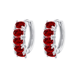 925 Sterling Silver Row-Set Natural Crystal Hoop Earring 60200273
