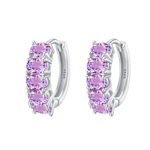 925 Sterling Silver Row-Set Natural Crystal Hoop Earring 60200273