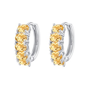 925 Sterling Silver Row-Set Natural Crystal Hoop Earring 60200273