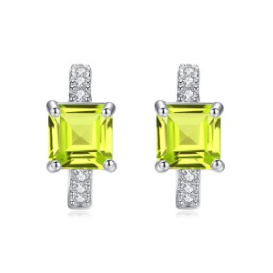 925 Sterling Silver Natural Square Gemstone Hoop Earrings 60200274