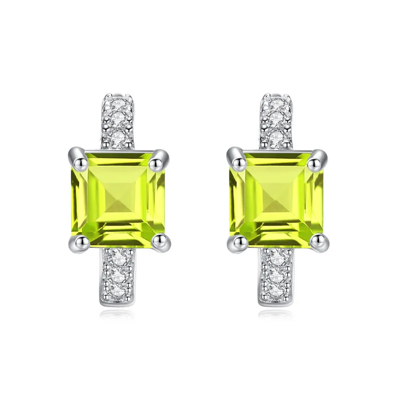 925 Sterling Silver Natural Square Gemstone Hoop Earrings 60200274