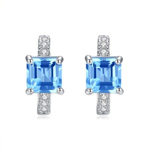 925 Sterling Silver Natural Square Gemstone Hoop Earrings 60200274