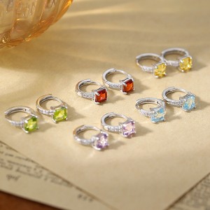 925 Sterling Silver Natural Square Gemstone Hoop Earrings 60200274