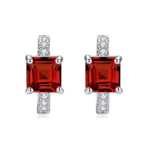 925 Sterling Silver Natural Square Gemstone Hoop Earrings 60200274